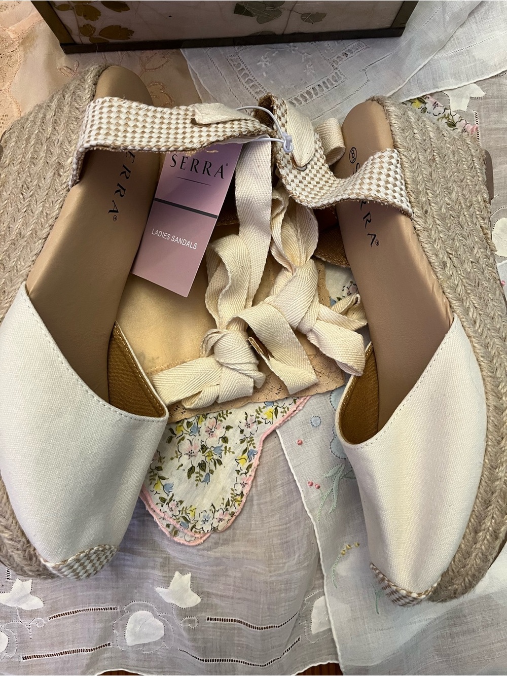 Serra Cream Canvas Espadrille Wedges with Ankle Wrap - Picture 3 of 6